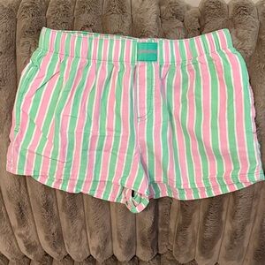 Striped Cotton Lounge Shorts - Pink & Mint